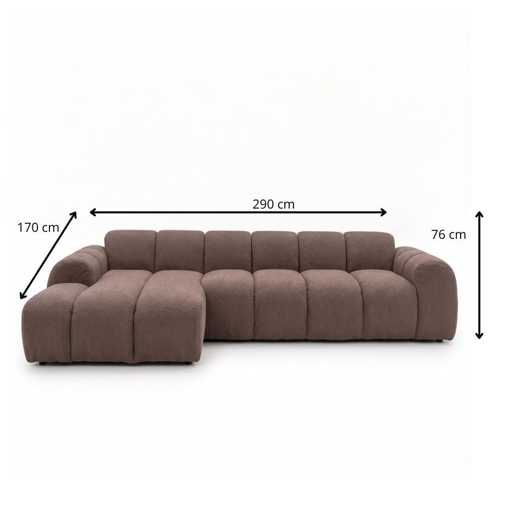 Ecksofa mit Lounge-weichem braunem Bouclé-Stoff – Streifen – links – Brix
