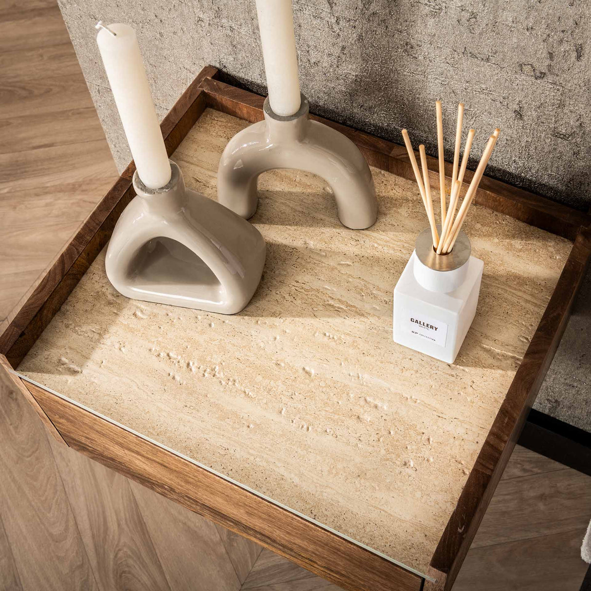 Orto Hängender Nachttisch 1 Schublade Mangoholz Keramik 