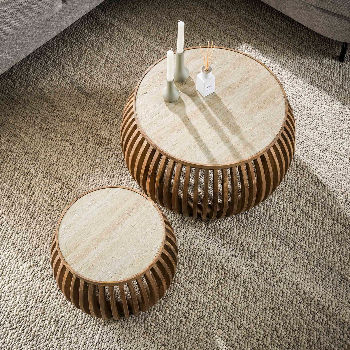 Vento Curve Salontafel Ø75 massief mango zand set van 2