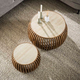 Vento Curve Salontafel Ø75 massief mango zand set van 2