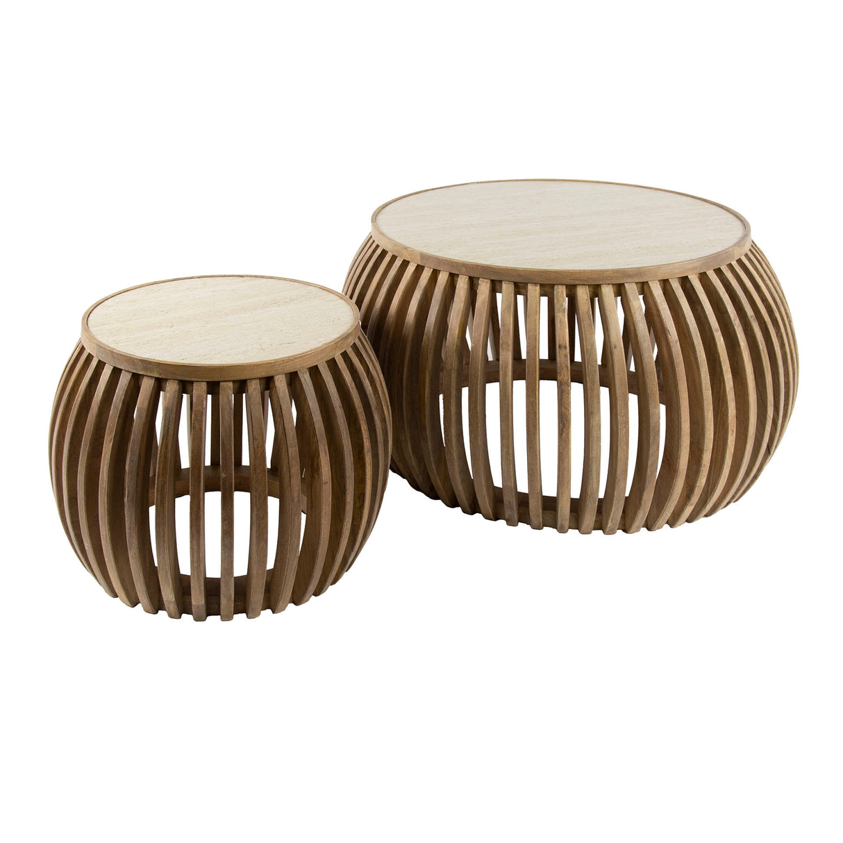 Vento Curve Salontafel Ø75 massief mango zand set van 2