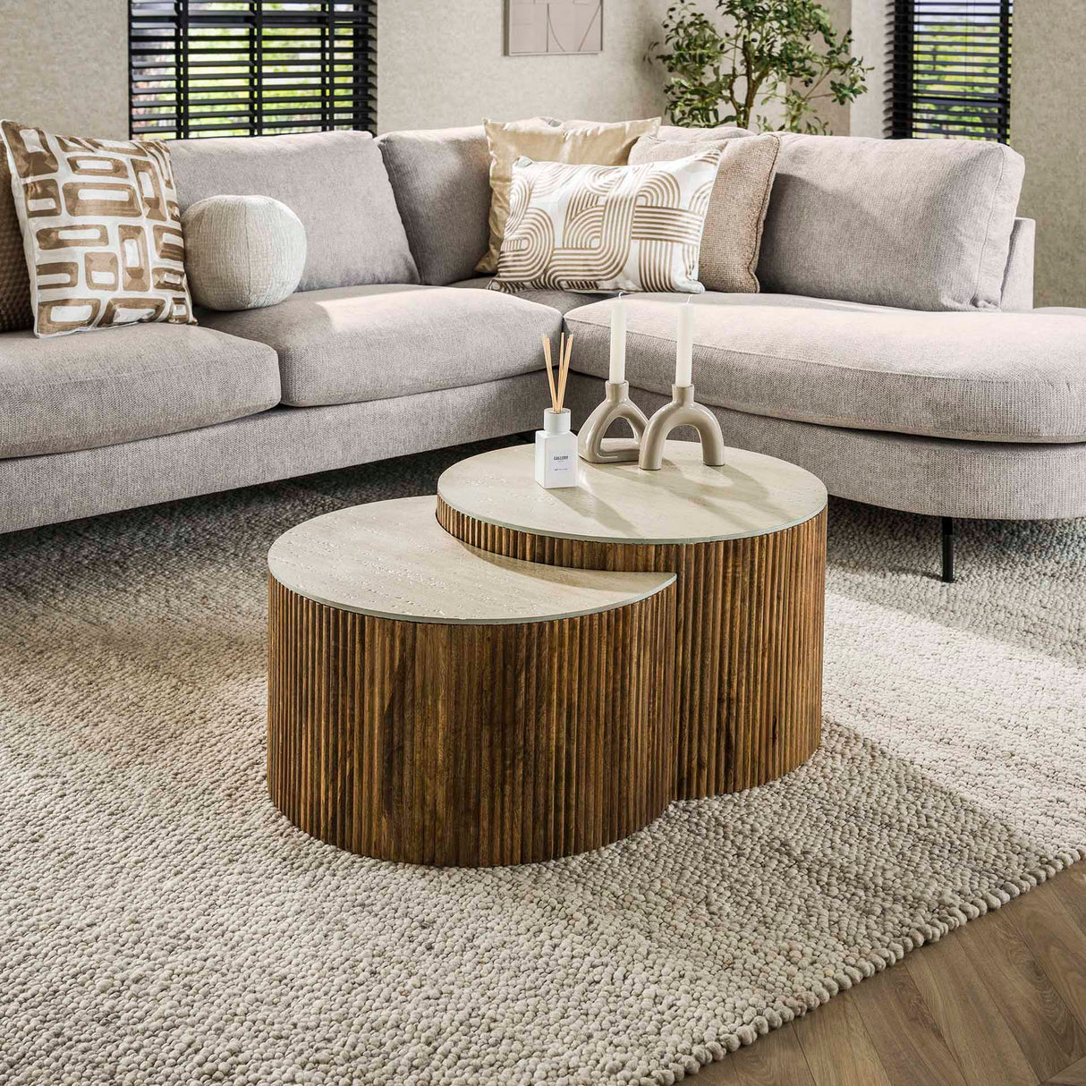 Vento Halfrond Salontafel Set Ø60 Massief Mango Zand
