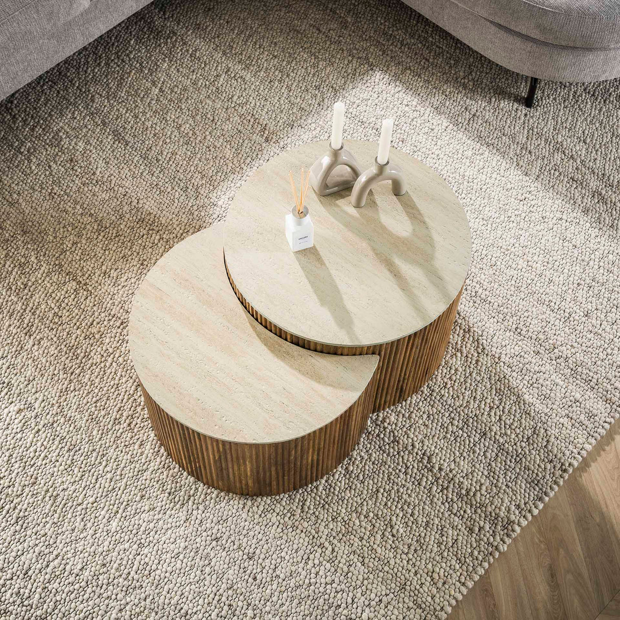 Vento Halfrond Salontafel Set Ø60 Massief Mango Zand