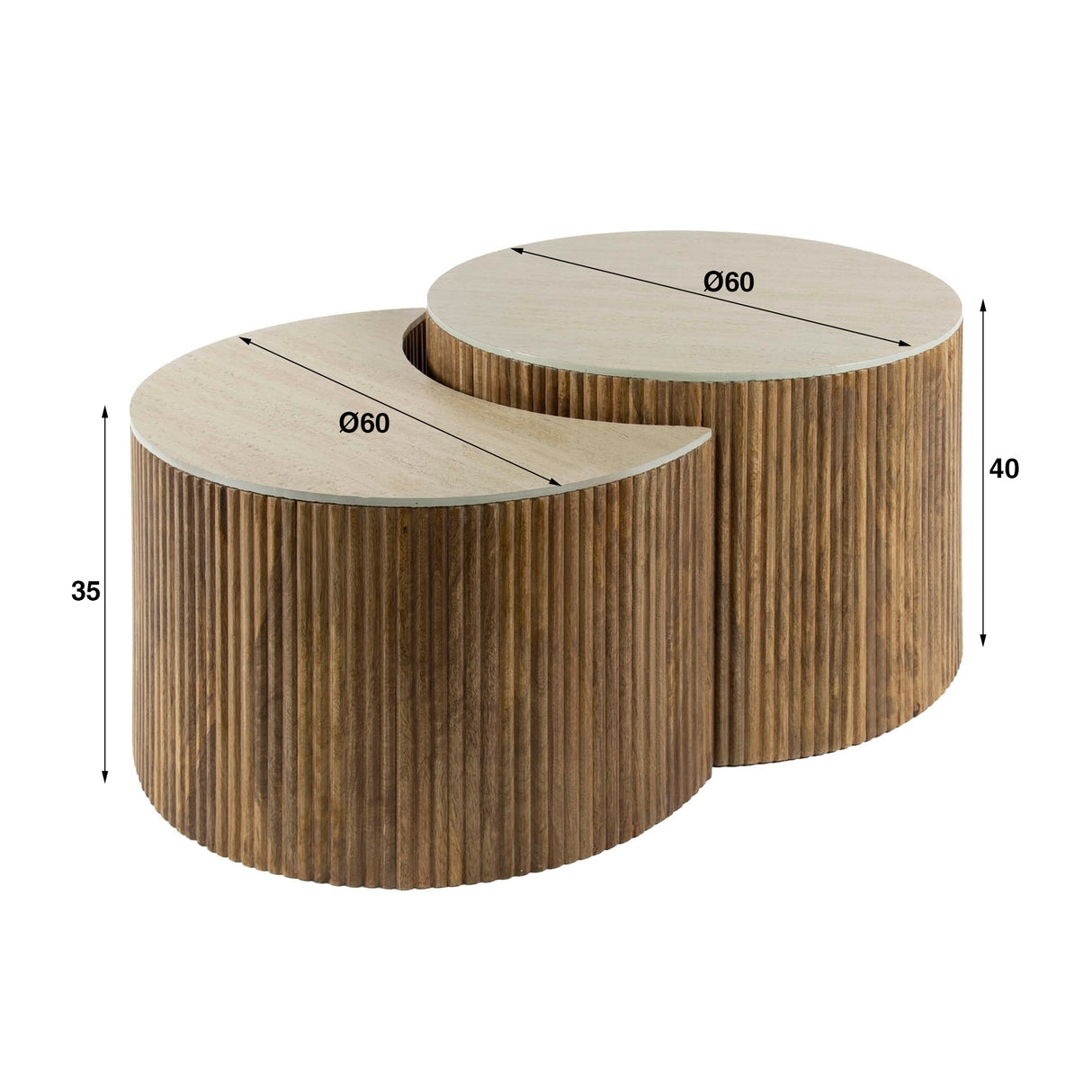 Vento Halfrond Salontafel Set Ø60 Massief Mango Zand
