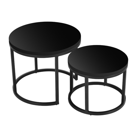 Salontafels-Set van 2 ronde salontafels zwart mangohout - industrieel - Rosy-Dimehouse