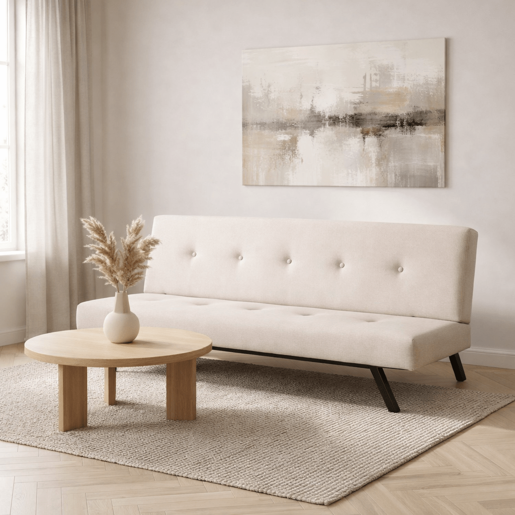 Schlafsofa Zoly 3-Sitzer aus cremefarbenem Stoff – 180 cm – ohne Armlehnen – Zoly