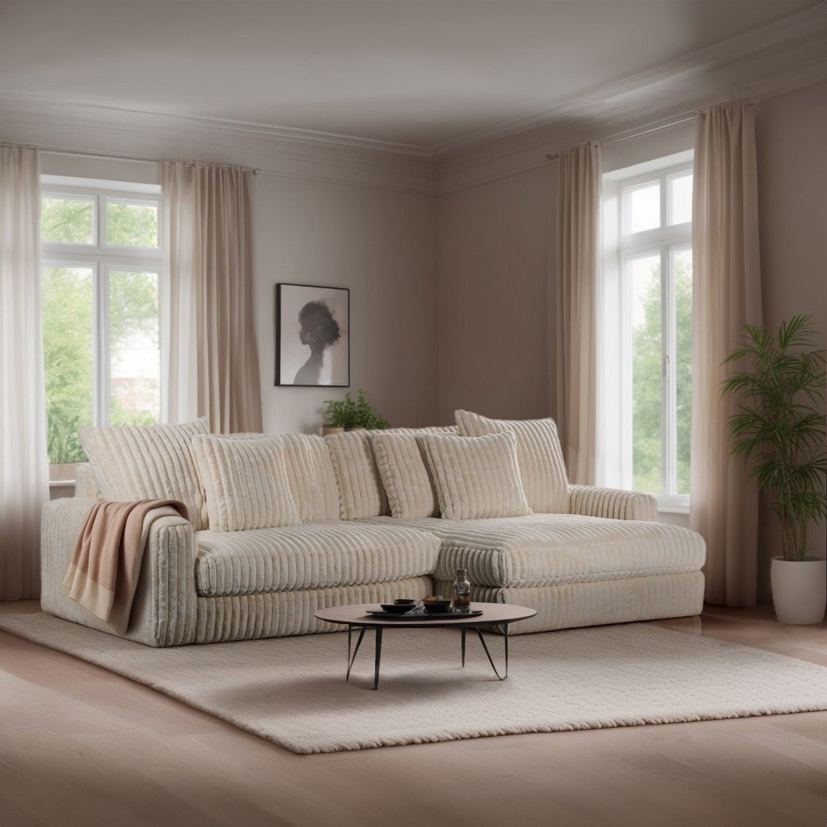 Sofa Nia DH Interior Beige Ambientefoto schräge Vorderansicht