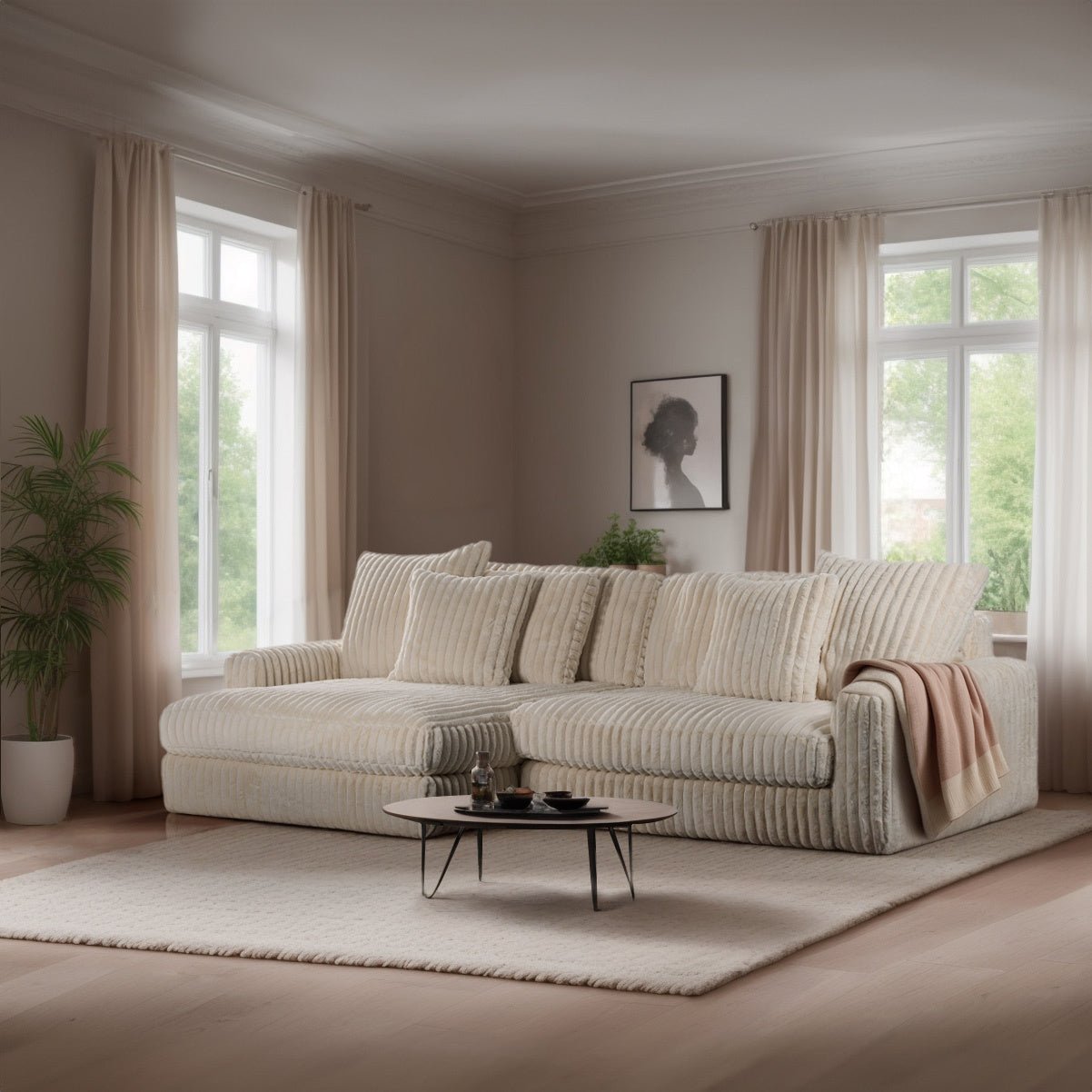 Sofa Nia DH Interior Beige Ambientefoto schräge Vorderansicht