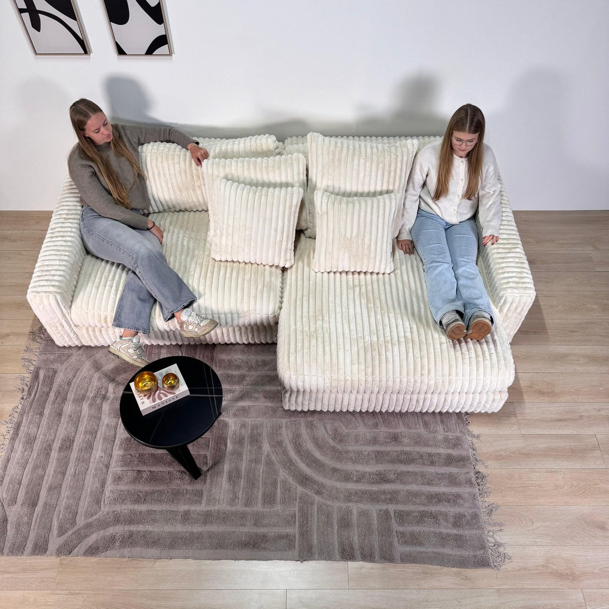 3-Sitzer-Ecksofa XXL Beige Geripptes Sofa Nia