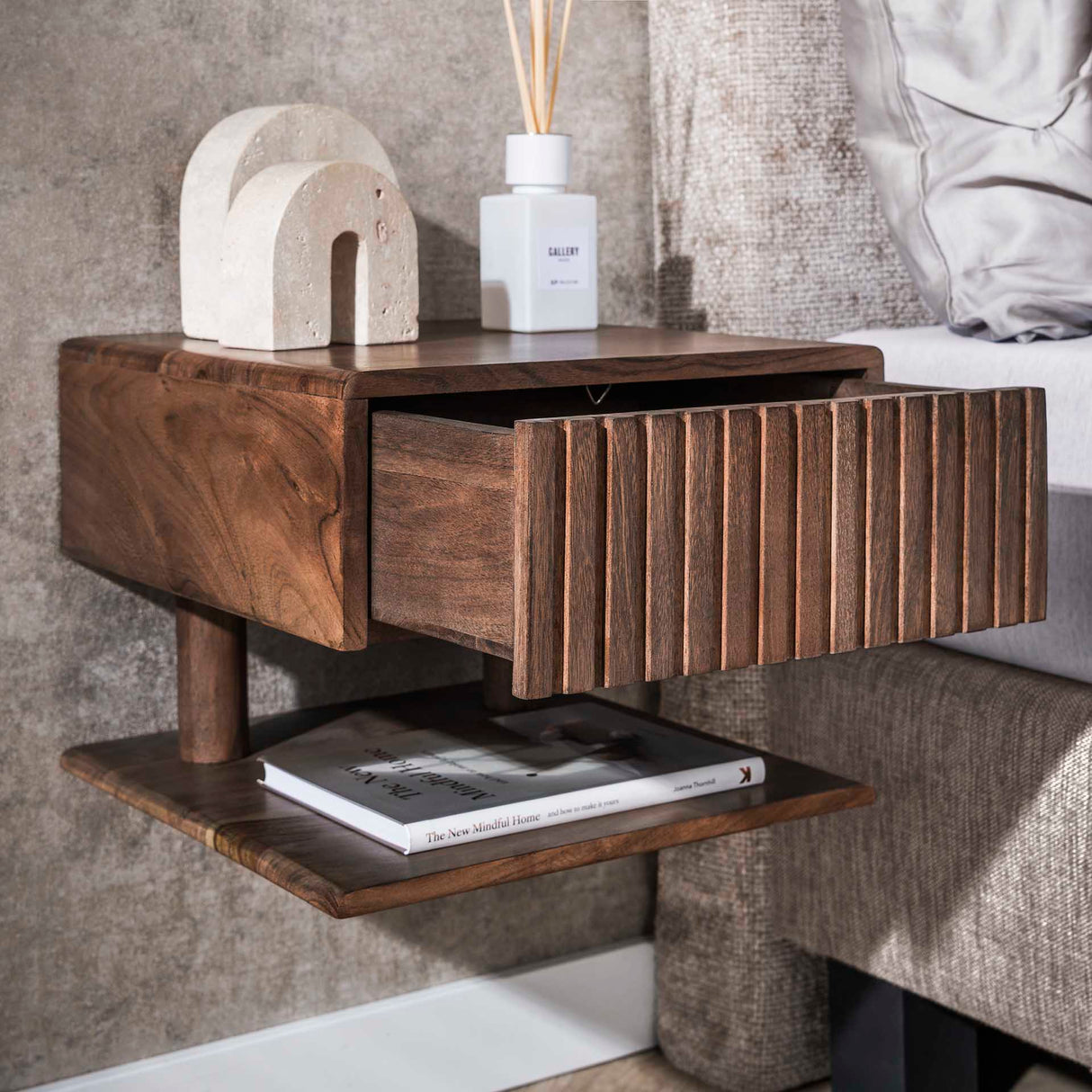 Schwebender Nachttisch Acacia Drift Brown – 1 Schublade 35 cm 