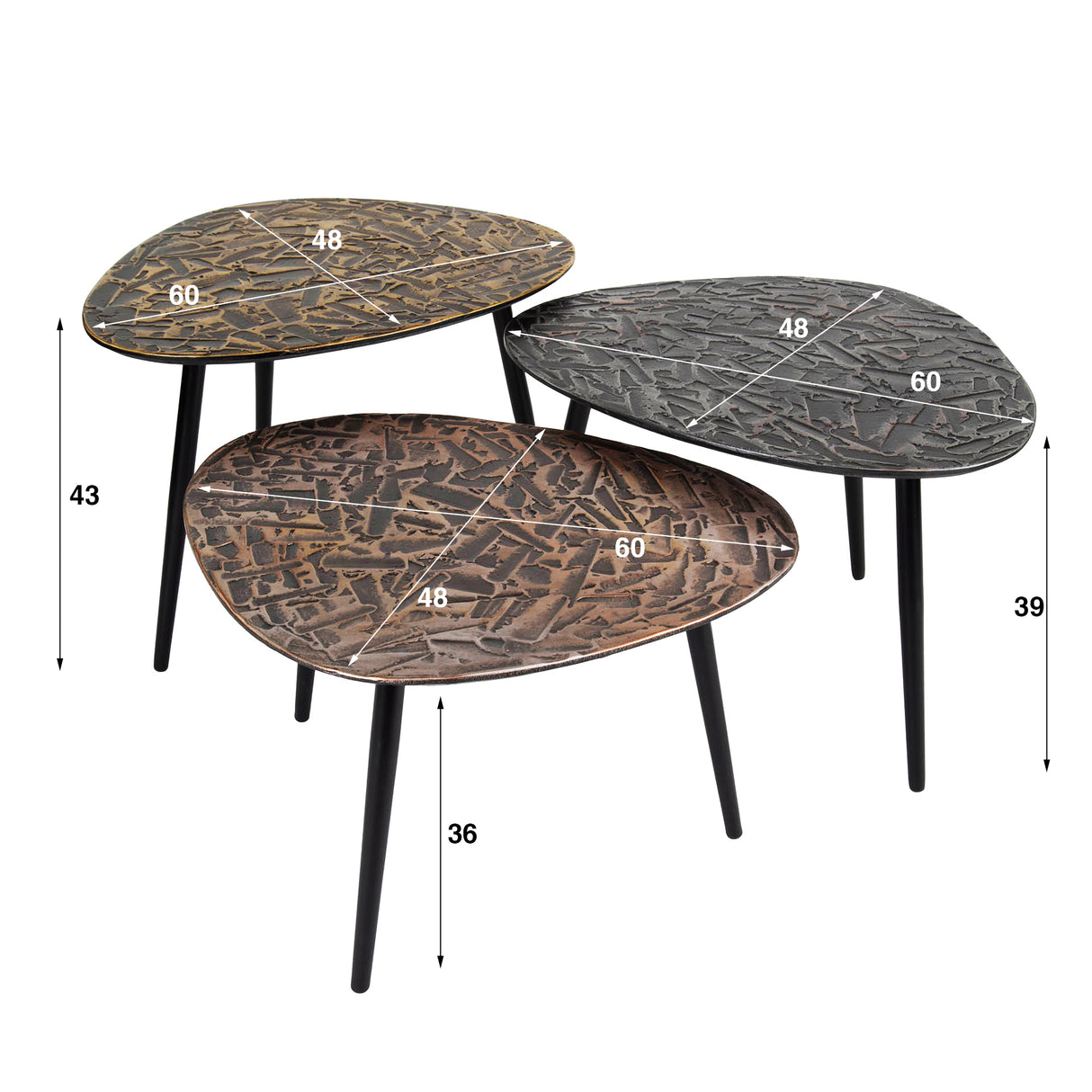 Marlo Salontafel set 3 Driehoekig koper patina