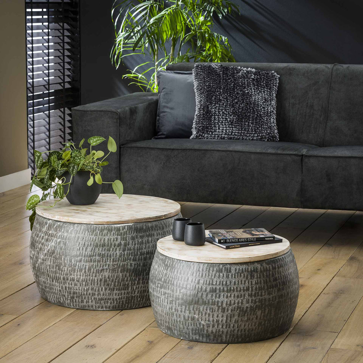 Industrial Couchtisch Set Roxy Mango holz Stahl