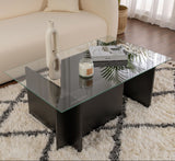 Rechteckiger Moderner Couchtisch Vetroni Schwarz Holzoptik - Glas - 105x65 cm 