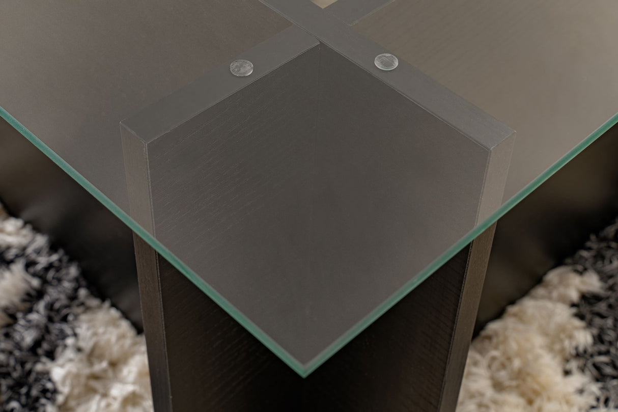 Rechteckiger Moderner Couchtisch Vetroni Schwarz Holzoptik - Glas - 105x65 cm 
