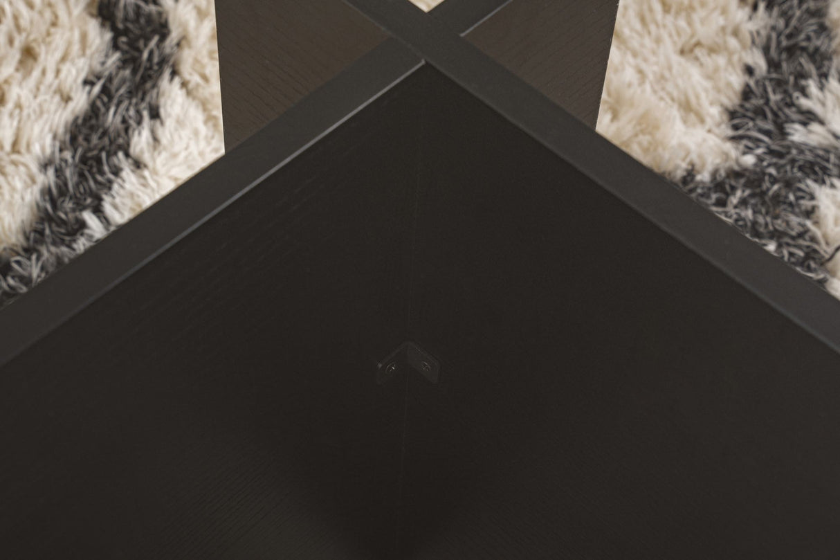 Rechteckiger Moderner Couchtisch Vetroni Schwarz Holzoptik - Glas - 105x65 cm 