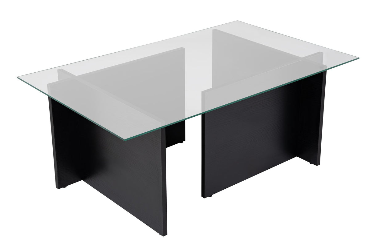 Rechteckiger Moderner Couchtisch Vetroni Schwarz Holzoptik - Glas - 105x65 cm 