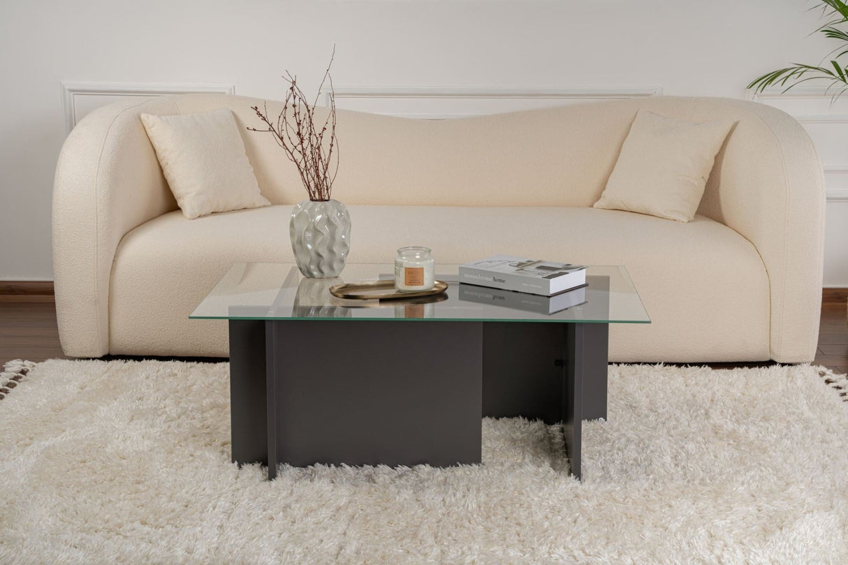 Rechteckiger Moderner Couchtisch Vetroni Anthrazit - Glas - 105x65 cm 