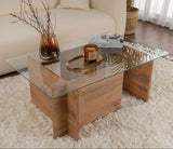 Rechteckiger Moderner Couchtisch Vetroni Atlantische Kiefernholz Optik - Glas - 105x65 cm 