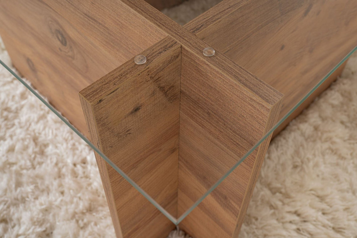 Rechteckiger Moderner Couchtisch Vetroni Atlantische Kiefernholz Optik - Glas - 105x65 cm 