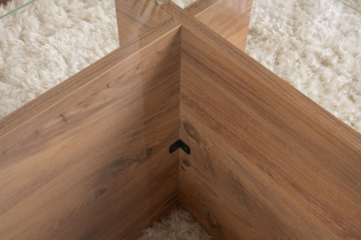 Rechteckiger Moderner Couchtisch Vetroni Atlantische Kiefernholz Optik - Glas - 105x65 cm 