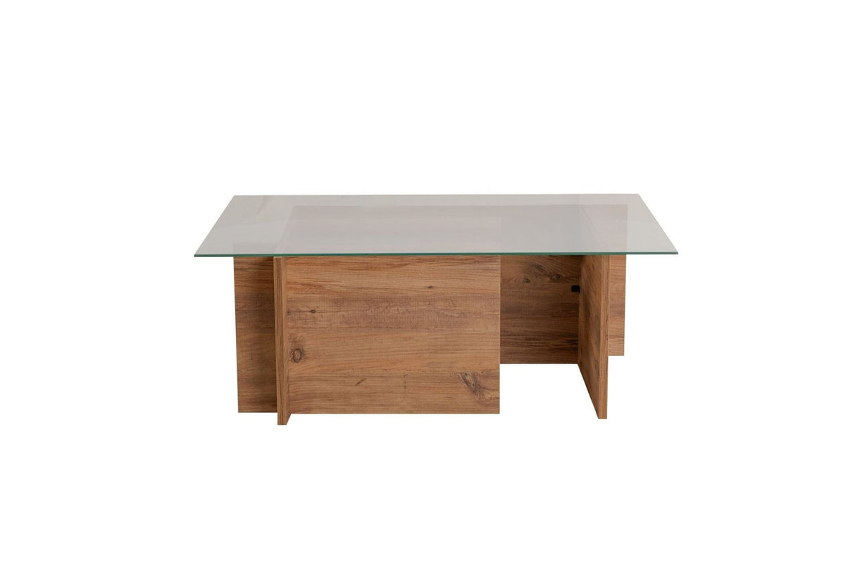 Rechteckiger Moderner Couchtisch Vetroni Atlantische Kiefernholz Optik - Glas - 105x65 cm 