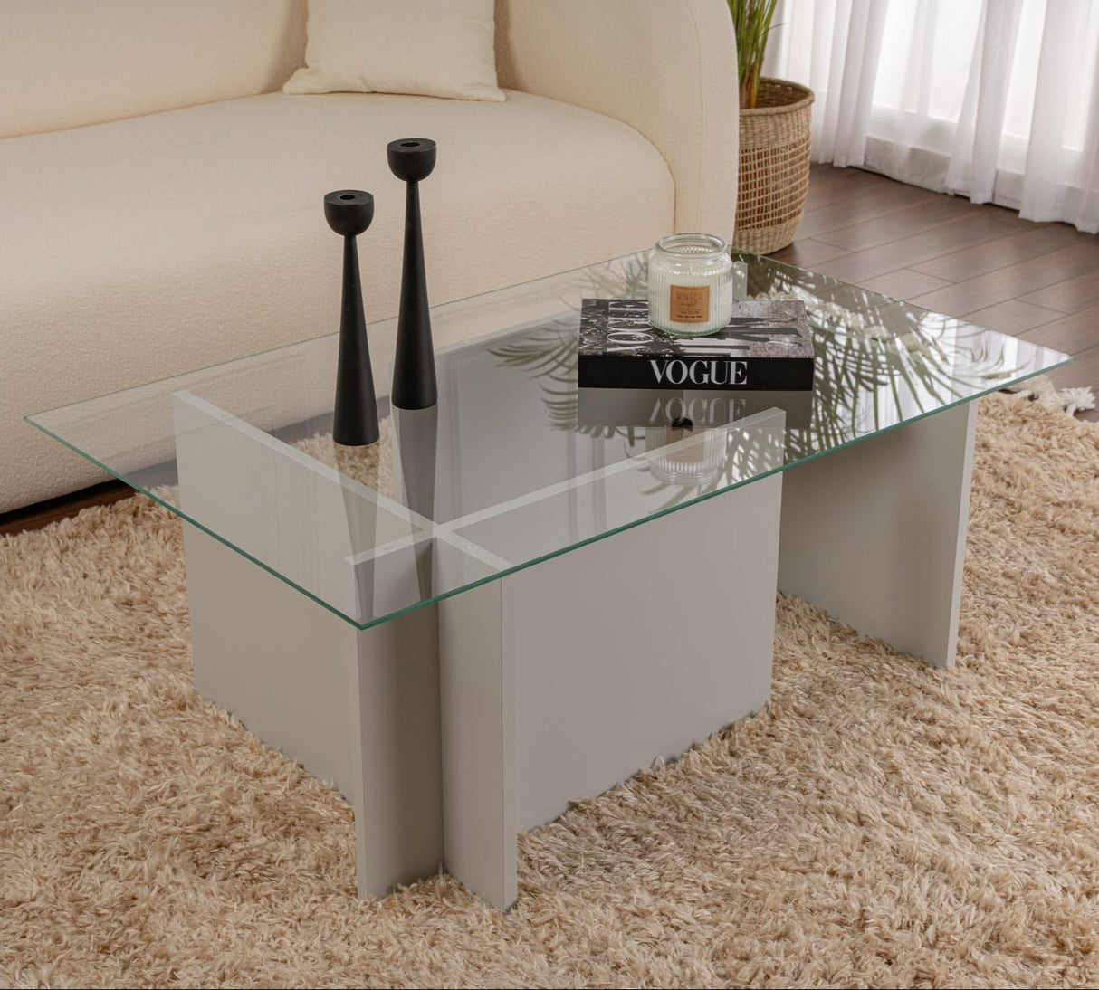 Rechteckiger Moderner Couchtisch Vetroni Grau - Glas - 105x65 cm 