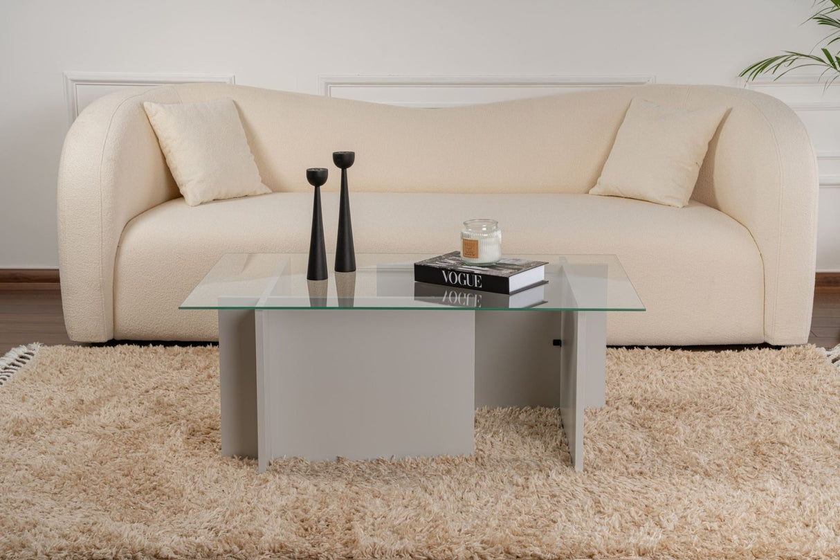 Rechteckiger Moderner Couchtisch Vetroni Grau - Glas - 105x65 cm 