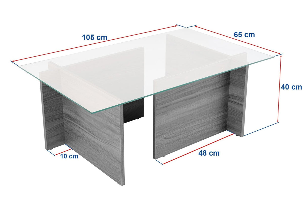 Rechteckiger Moderner Couchtisch Vetroni Grau - Glas - 105x65 cm 
