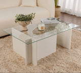 Rechteckiger Moderner Couchtisch Vetroni Weiß Holzoptik - Glas - 105x65 cm 