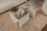 Rechteckiger Moderner Couchtisch Vetroni Weiß Holzoptik - Glas - 105x65 cm 