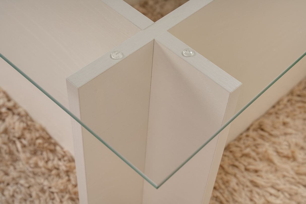 Rechteckiger Moderner Couchtisch Vetroni Weiß Holzoptik - Glas - 105x65 cm 