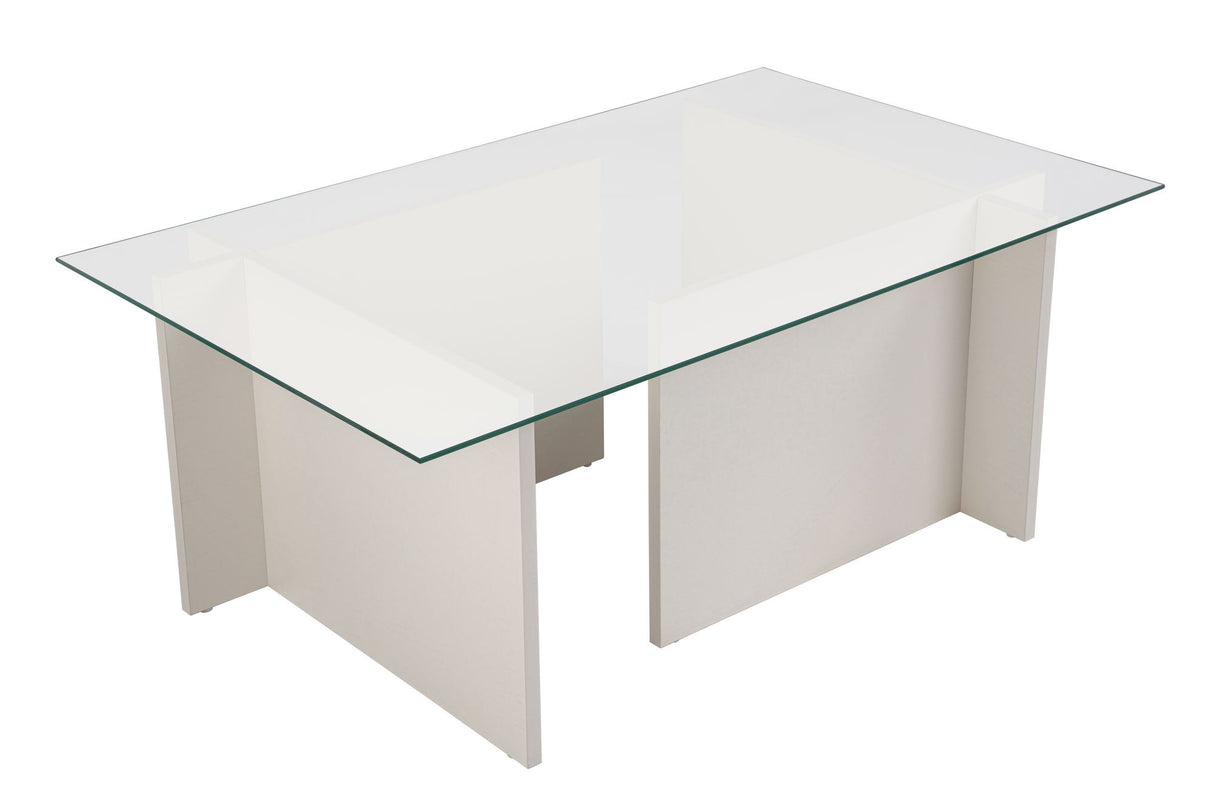 Rechteckiger Moderner Couchtisch Vetroni Weiß Holzoptik - Glas - 105x65 cm 