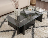 Couchtisch Schwarz Holz Melamin Glas Opal 105x65x30 cm 
