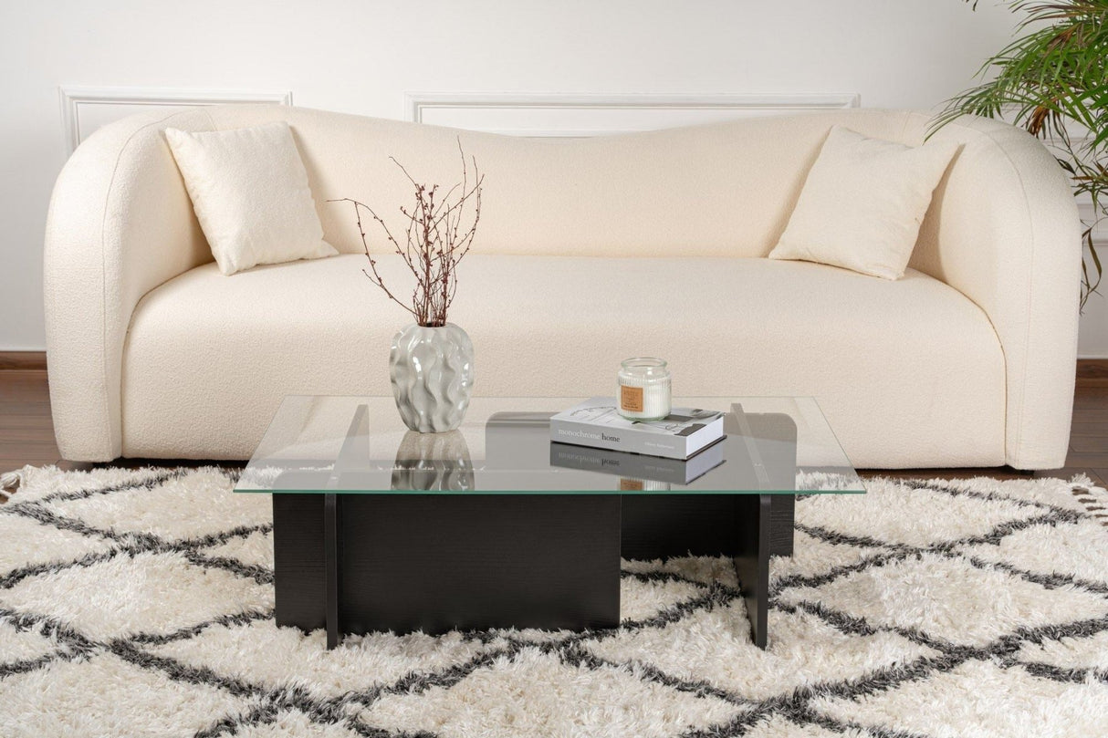 Couchtisch Schwarz Holz Melamin Glas Opal 105x65x30 cm 