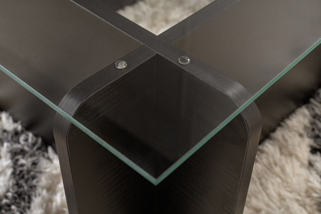 Couchtisch Schwarz Holz Melamin Glas Opal 105x65x30 cm 