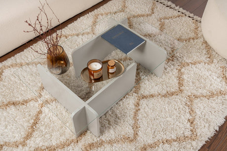 Couchtisch Grau Melamin Glas Opal 105x65x30 cm 