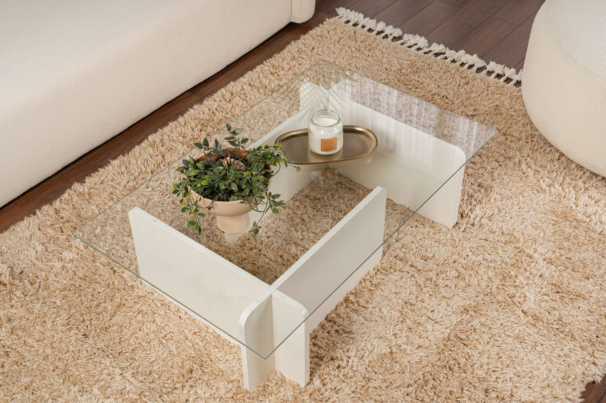 Couchtisch Weiß Melamin Glas Opal 105x65x30 cm 