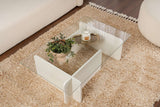 Couchtisch Weiß Melamin Glas Opal 105x65x30 cm 