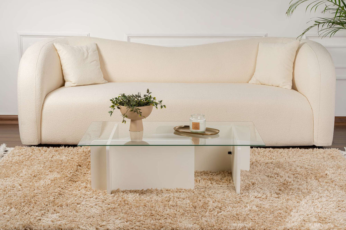Couchtisch Weiß Melamin Glas Opal 105x65x30 cm 