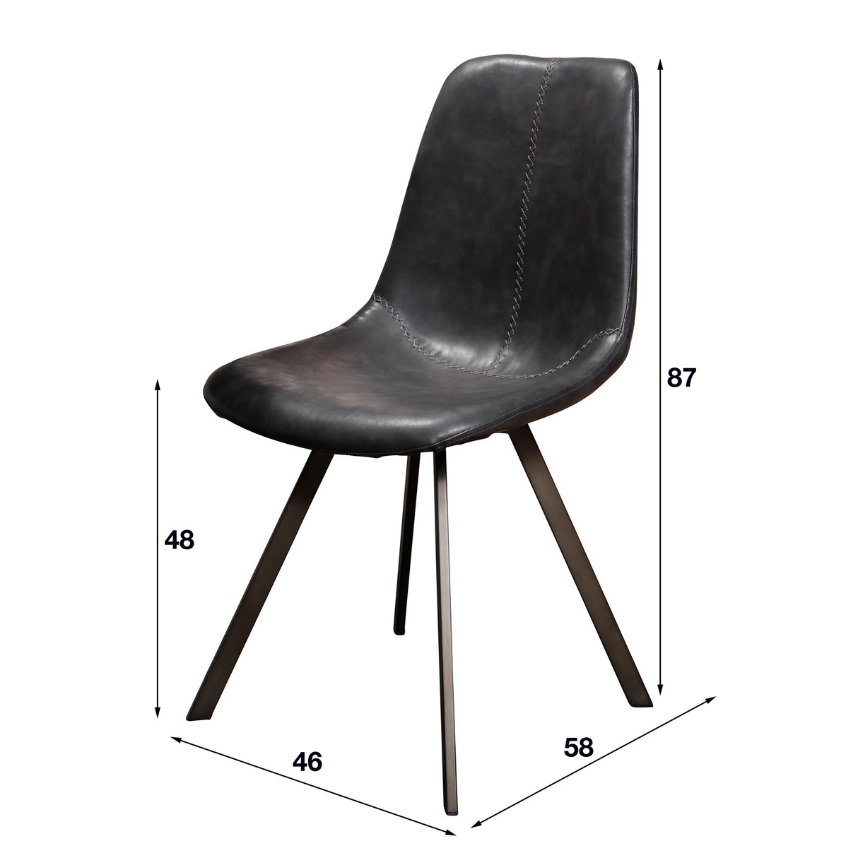 Eetkamerstoel Zwart Siena Saddle PU Kunstleer