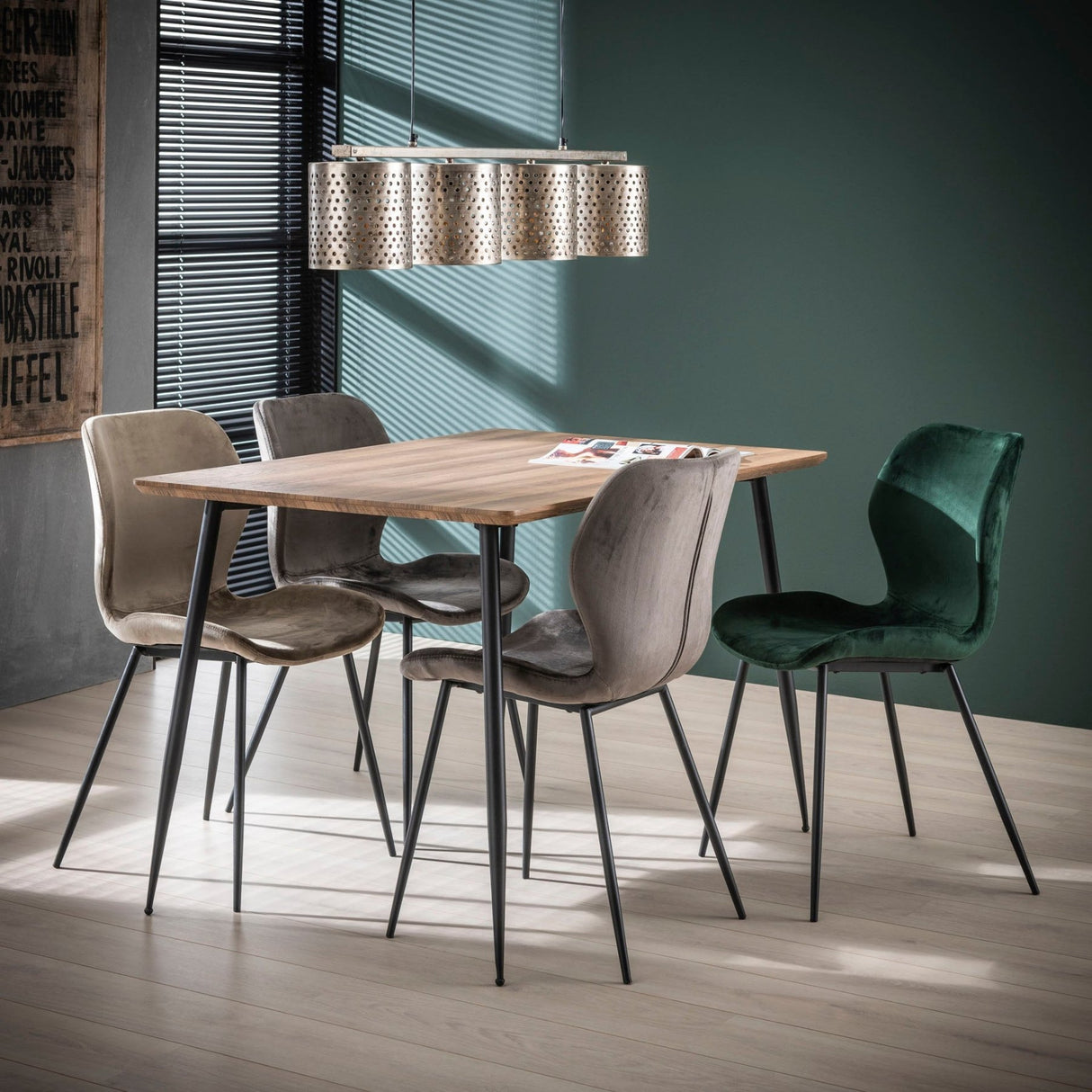 Set von 4 Esszimmerstühlen Argo Velours Grün 