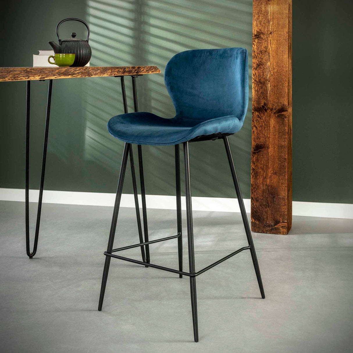 Moderne Barkruk Velours Blauw Zonder Armleuningen Argo