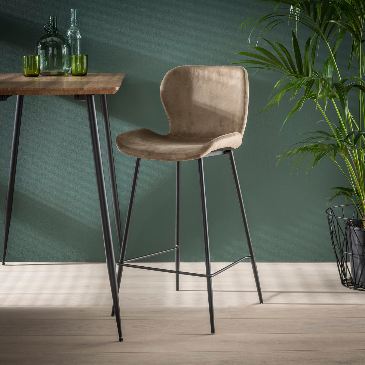 Moderne Barkruk Velours Champagne Zonder Armleuningen Argo
