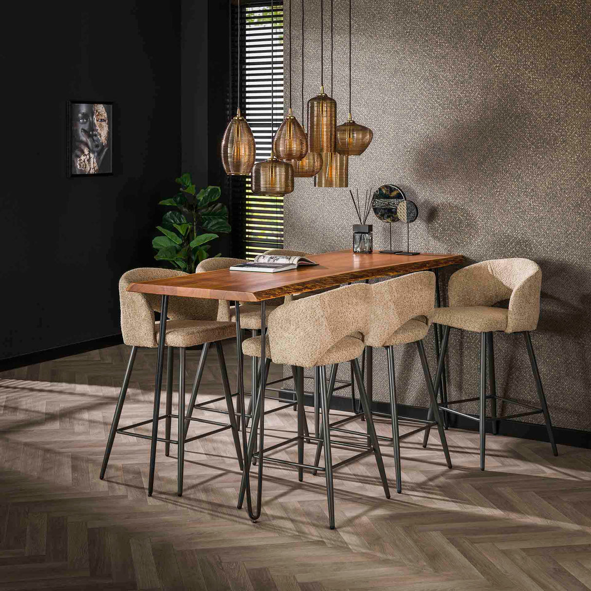Set von 2 Barhockern Alba Bouclé Sand 