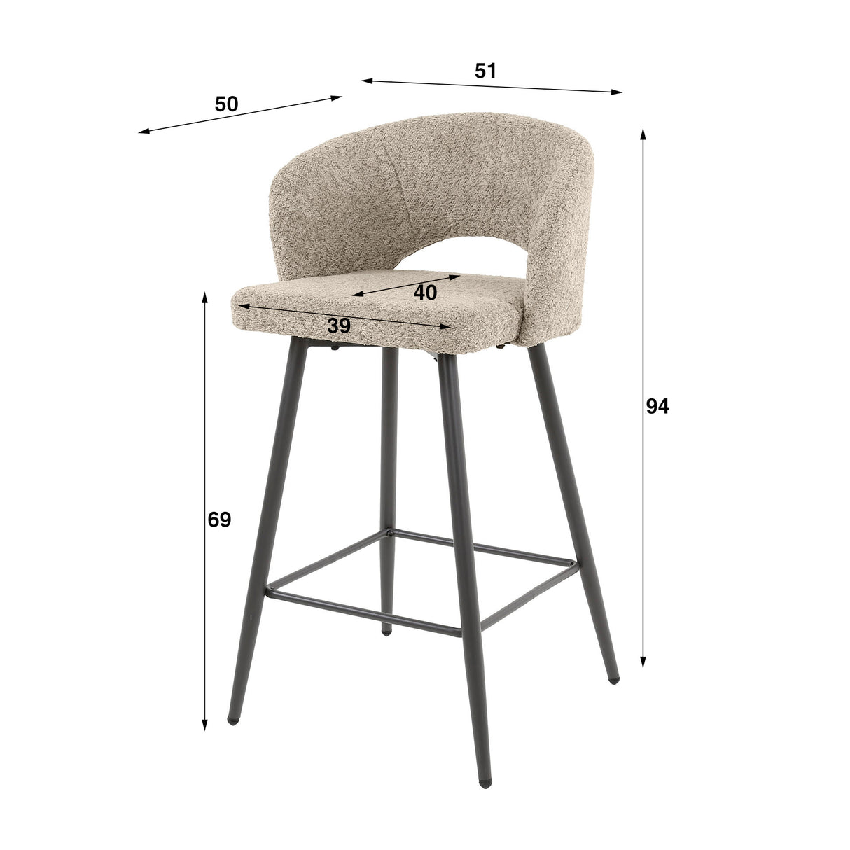 Set von 2 Barhockern Alba Bouclé Sand 