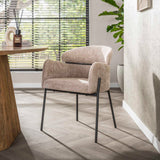 Esszimmerstuhl Lola Bouclé Stoff Sandfarbe mit rundem Rücken und Arm 