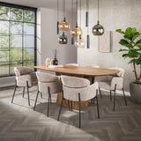 Esszimmerstuhl Lola Bouclé Stoff Sandfarbe mit rundem Rücken und Arm 