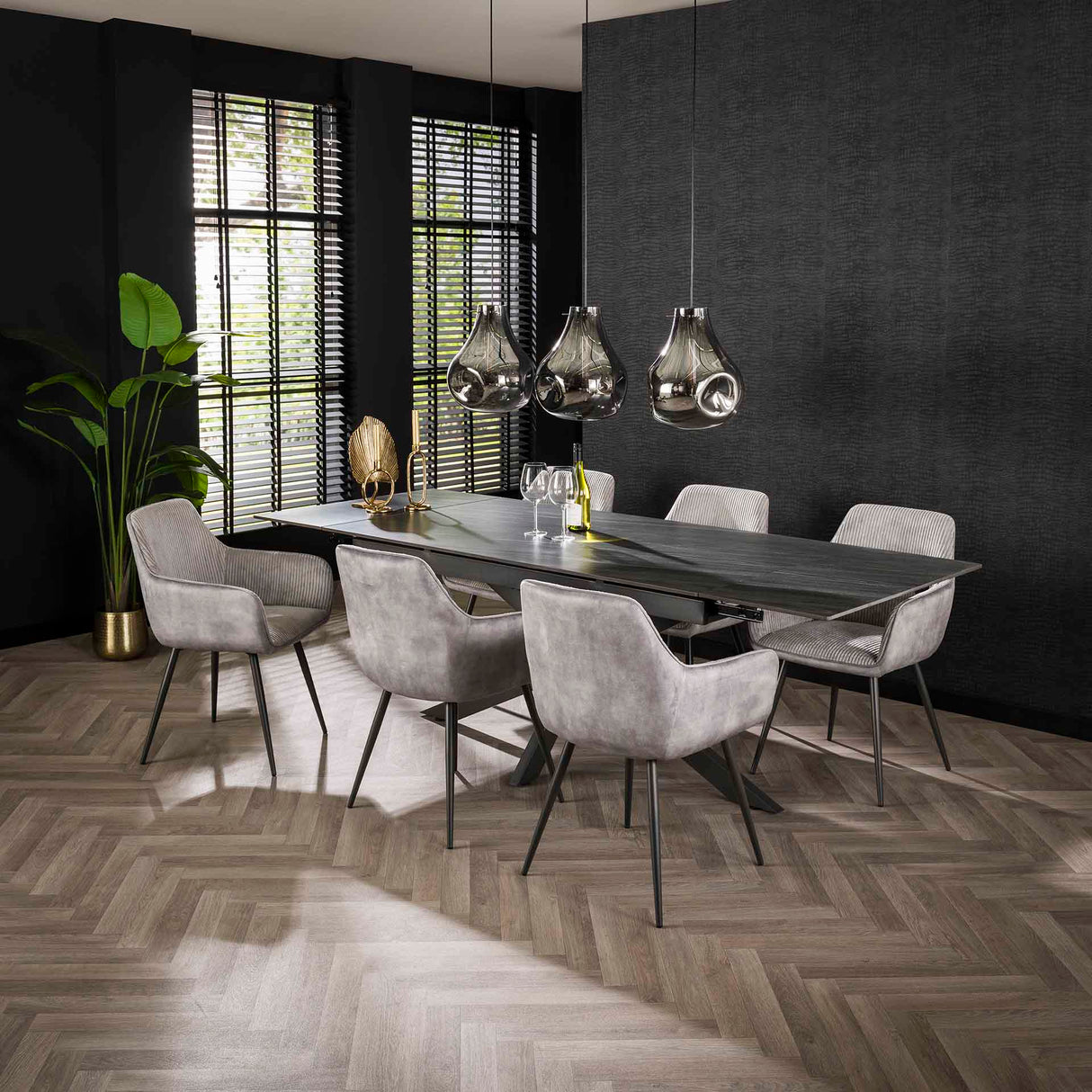 Set von 2 Esszimmerstühlen Rivo Rib Rock Silber 
