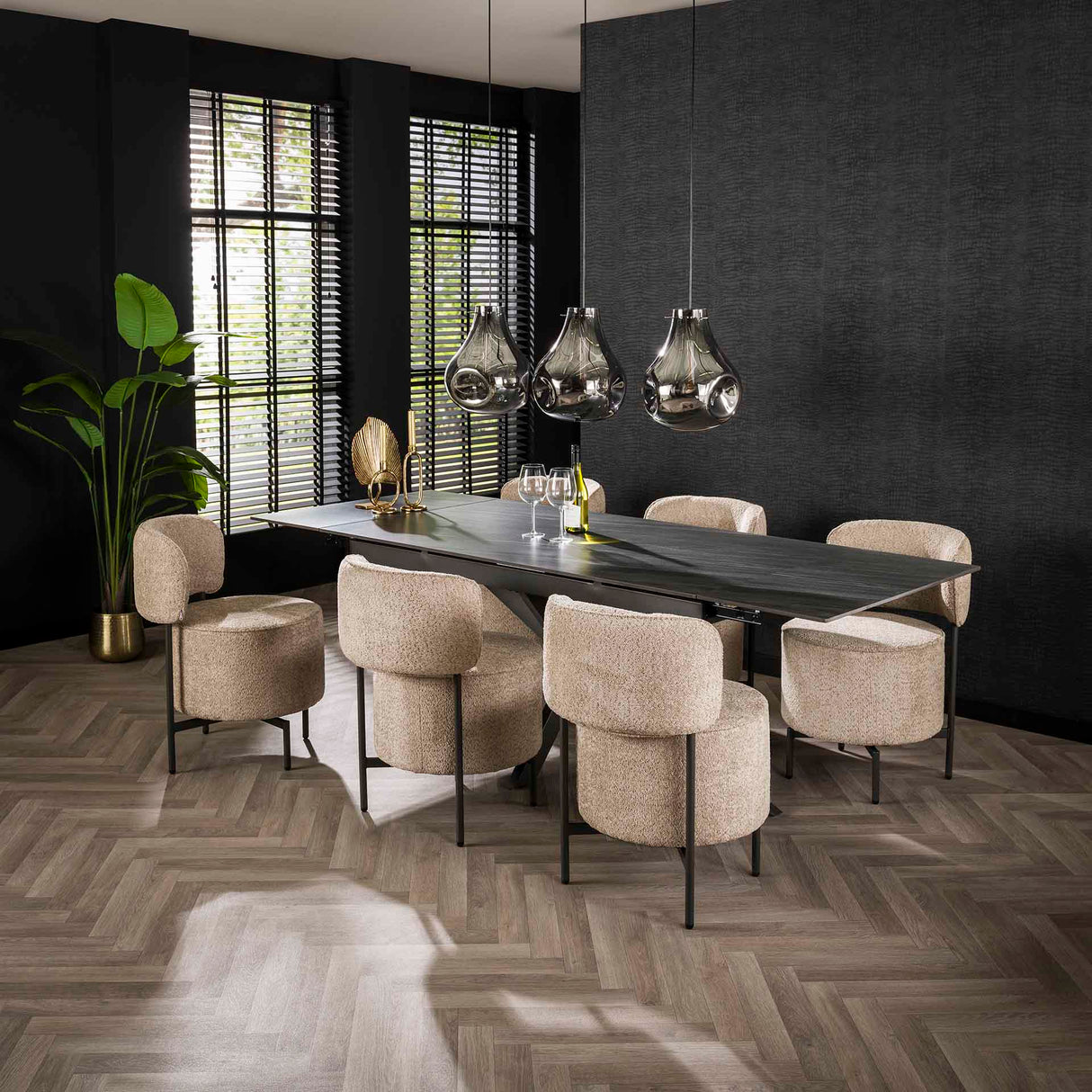 Set von 2 Esszimmerstühlen Dante Bouclé Sand drehbar 