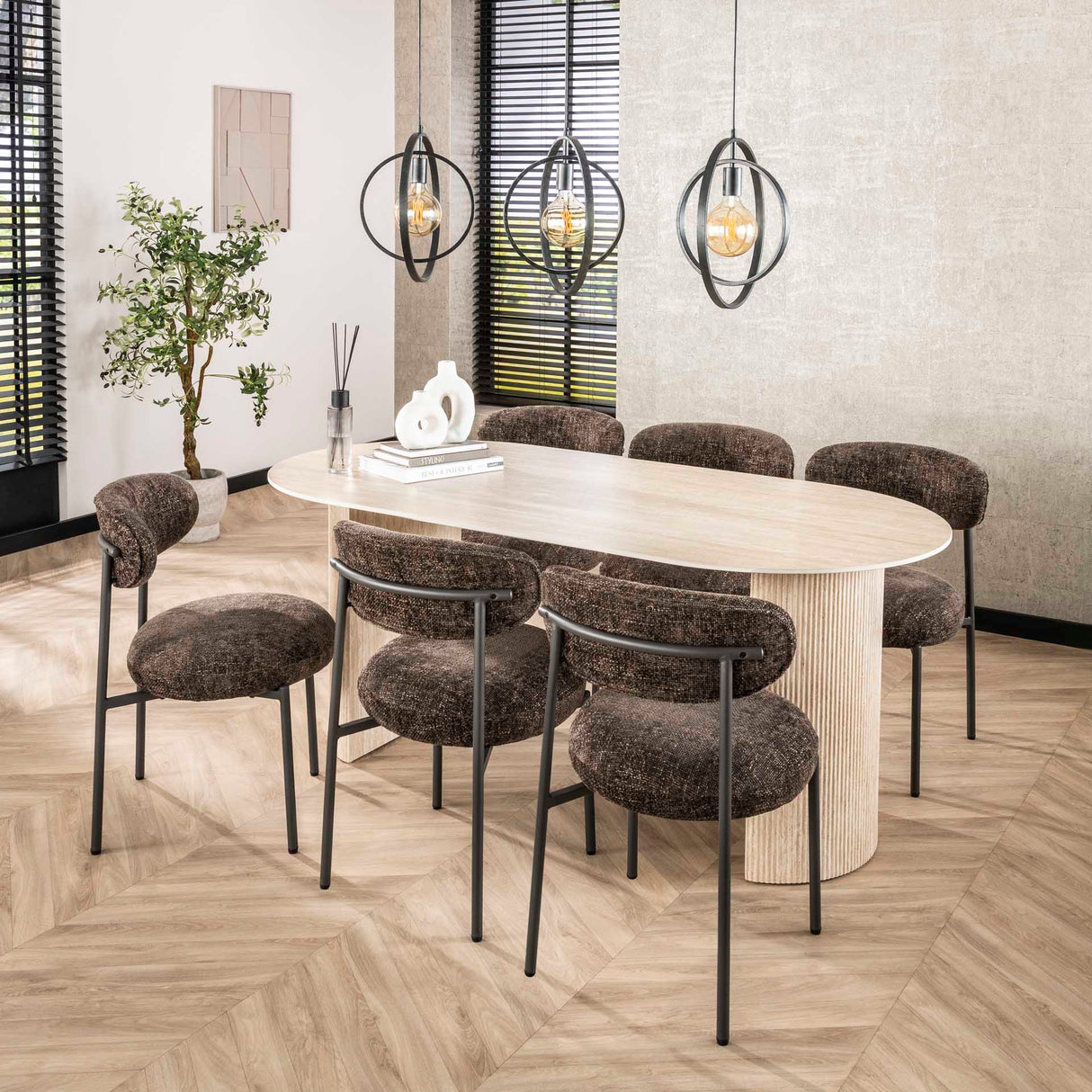 Set von 2 Esszimmerstühlen Aero Stoff braun 